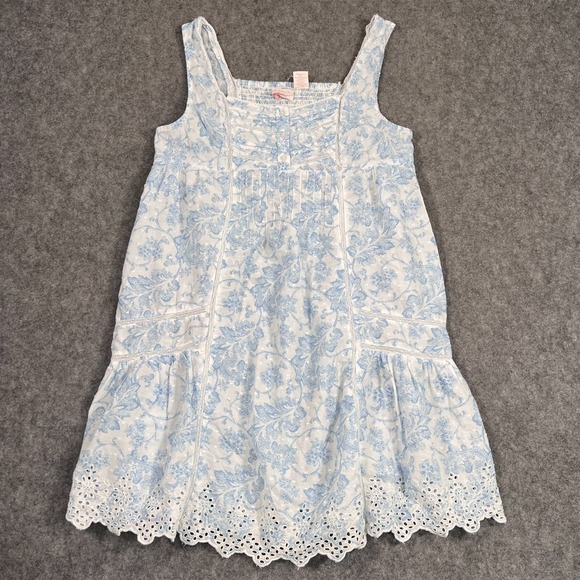 Rachel Ashwell Blue White Floral Sleeveless Smock Mini Dress Women's Size Medium - Picture 1 of 5